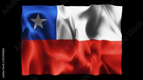 Chile flag waving in slow motion 3D rendering with alpha.