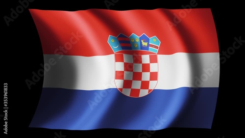 Croatia flag waving in slow motion 3D rendering with alpha.