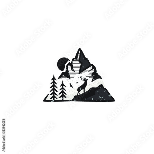deer mountain hunter illustration vector logo