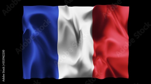 France flag waving in slow motion 3D rendering with alpha.