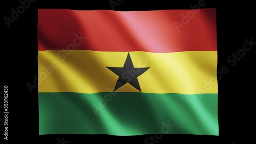 Ghana flag waving in slow motion 3D rendering with alpha.