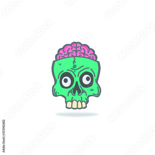 skull and zombie brain illustration logo vector