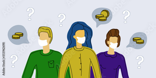 need a job poster. Unemployment in time of a pandemic.people using face mask searching work illustration, work searches,looking for work, unemployment, job loss, finding money.economic crisis concepts