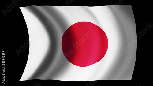 Japan flag waving in slow motion 3D rendering with alpha.