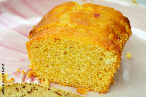 Loaf of sliced vegan corn bread