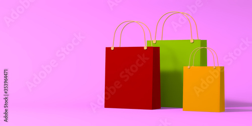 Empty Shopping Bags on Gray Background
