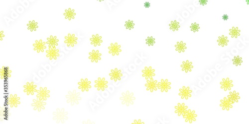 Light Green, Yellow vector doodle texture with flowers.