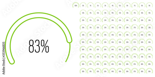 Set of circular sector percentage diagrams meters from 0 to 100 ready-to-use for web design, user interface UI or infographic - indicator with green