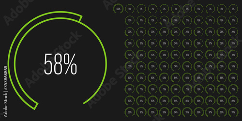 Set of circular sector percentage diagrams meters from 0 to 100 ready-to-use for web design, user interface UI or infographic - indicator with green