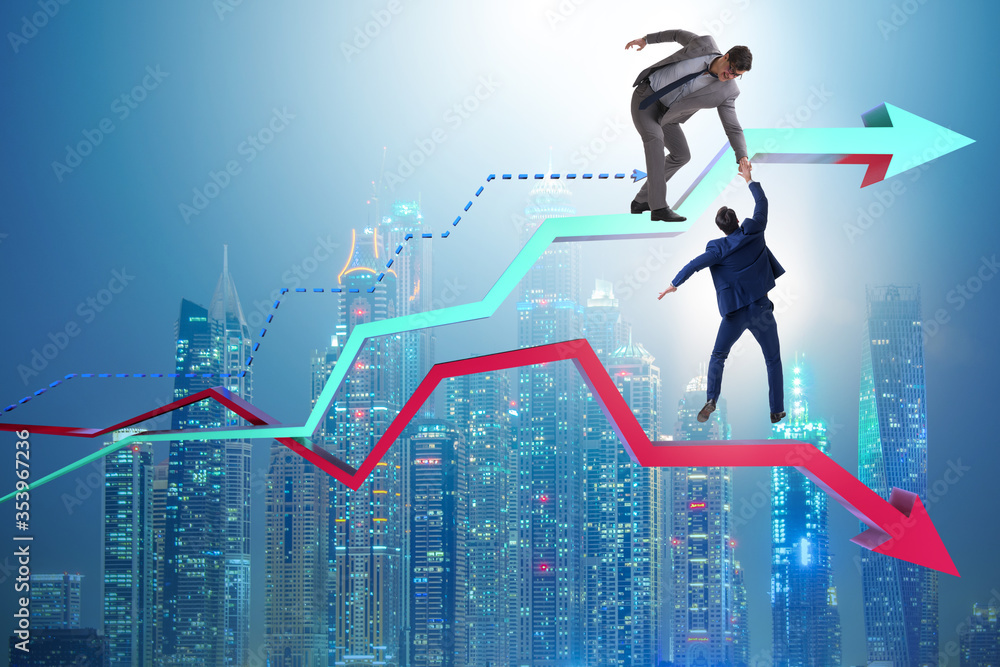 Businessman saving competitor during the crisis Businessman saving competitor during the crisis