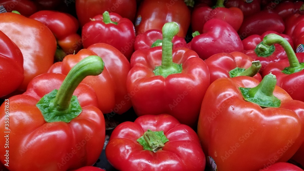 Fresh organic red pepper bell at farmer market Fresh organic red pepper bell at farmer market