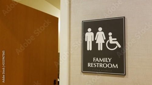 Family restroom signage in commercial building