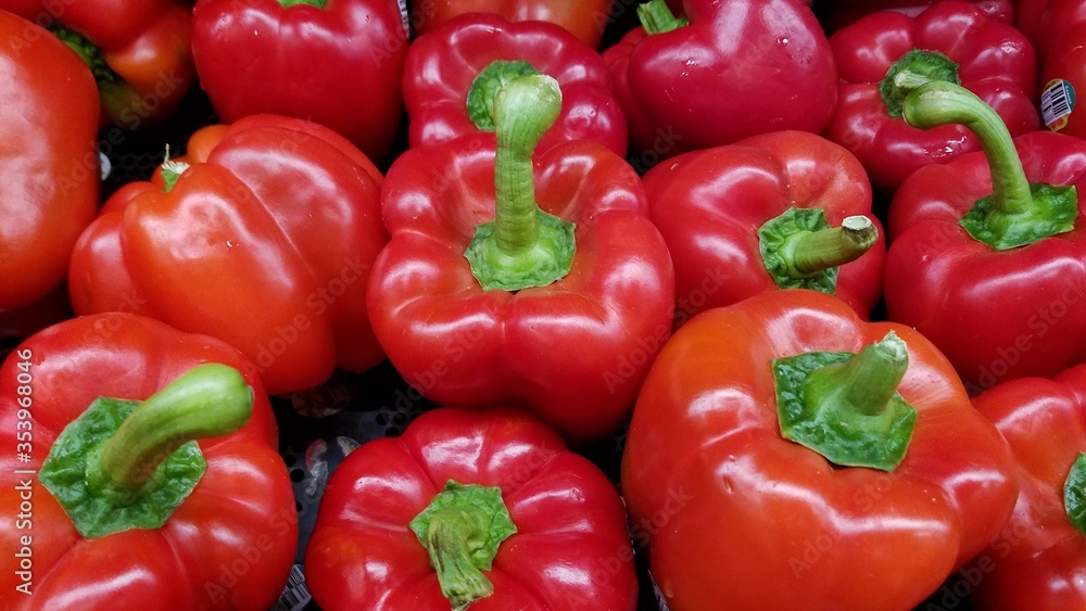 Fresh organic red pepper bell at farmer market