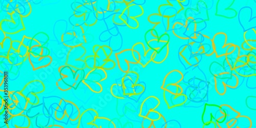 Light Blue  Yellow vector texture with lovely hearts.
