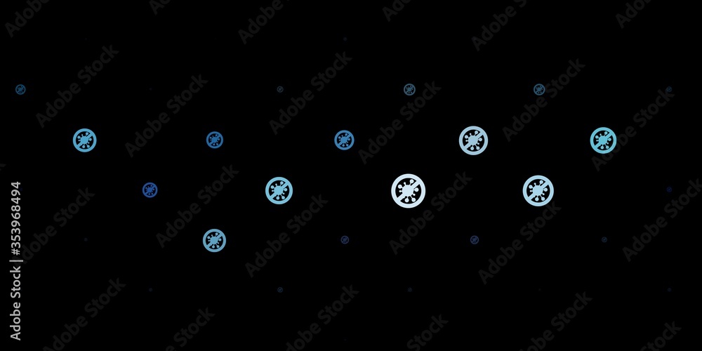Dark BLUE vector background with covid-19 symbols. Dark BLUE vector background with covid-19 symbols.