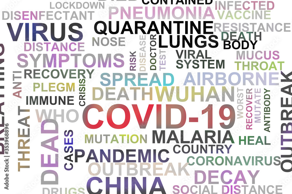 Words related to Covid-19 arranged like puzzle Words related to Covid-19 arranged like puzzle