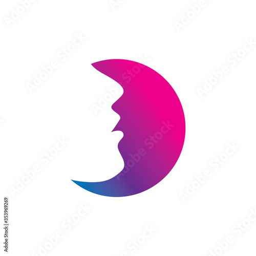 the concept of the crescent woman's logo. Negative space beautiful woman and crescent moon that is minimalist, unique and modern.