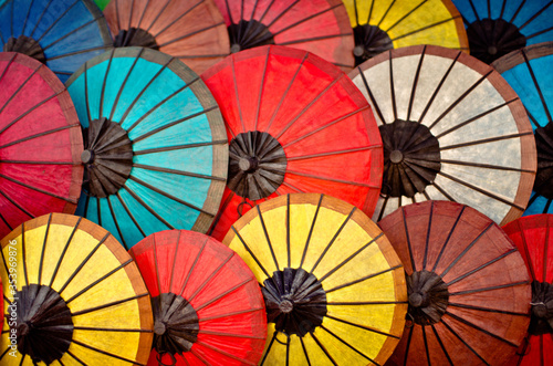 Colorful umbrellas on street market in southeast asia