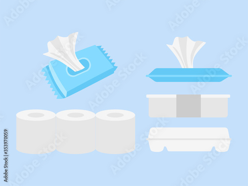 Set of Rice box, wet Tissue and toilet Tissue.