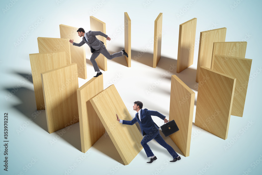 Domino effect and competition concept Domino effect and competition concept