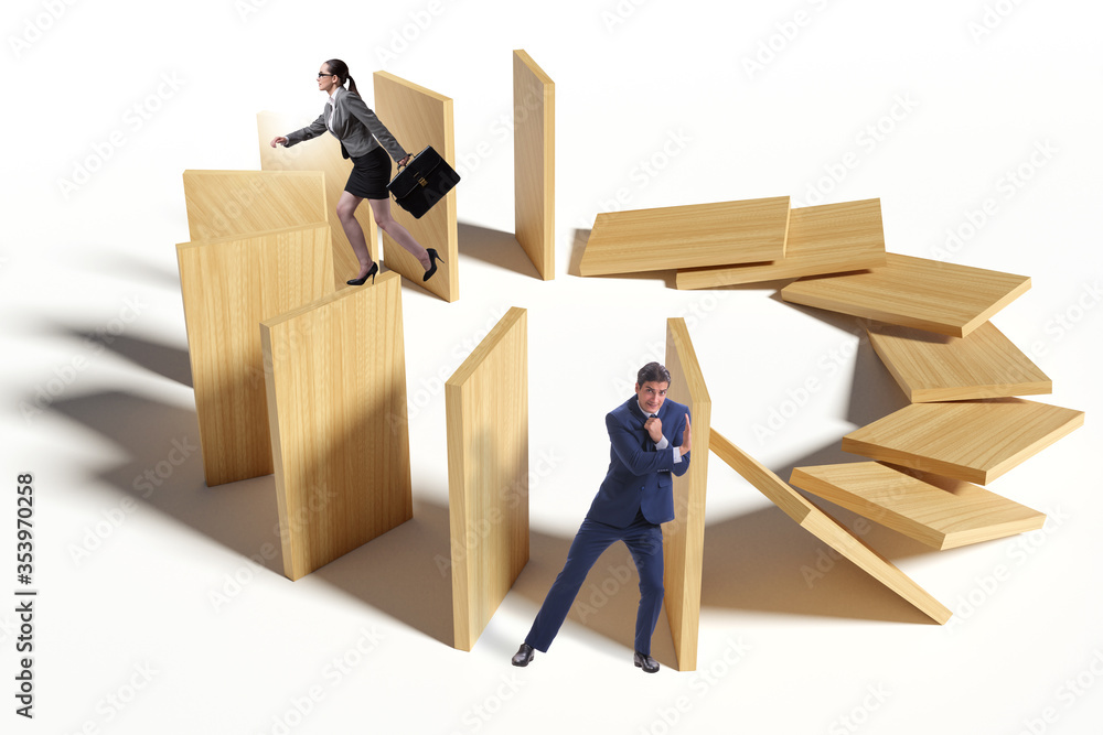 Domino effect and competition concept Domino effect and competition concept