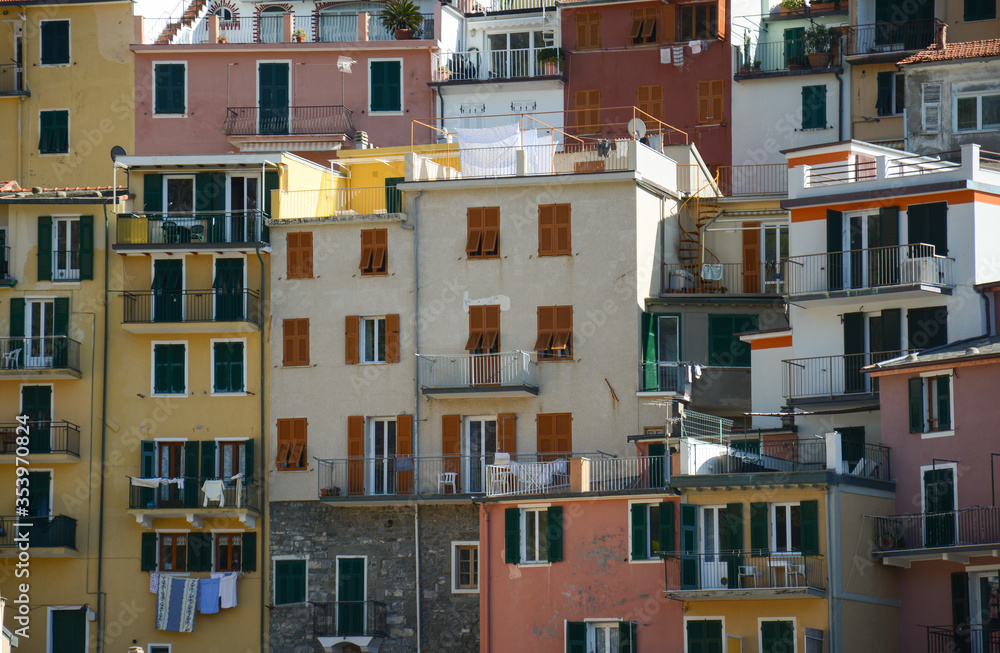 Detail view of colorful buildings in Cinque Terre