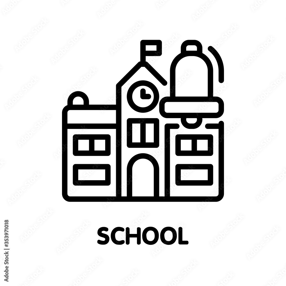 School outline icon style design illustration on white background School outline icon style design illustration on white background