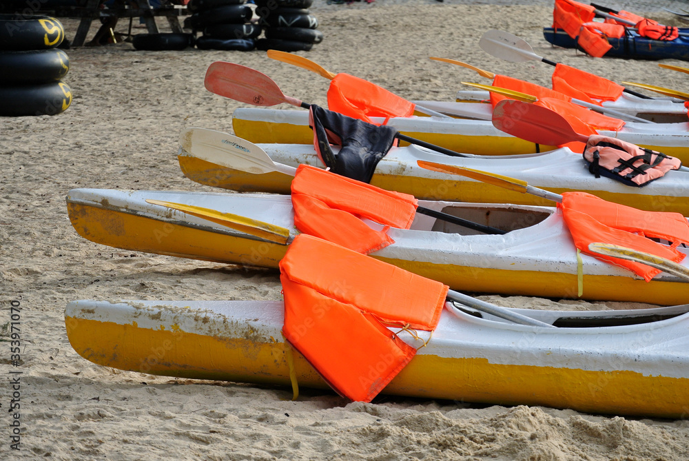 Kayak or canoe on sea shore at Port Dickson, Malaysia. Kayak or canoe on sea shore at Port Dickson, Malaysia.