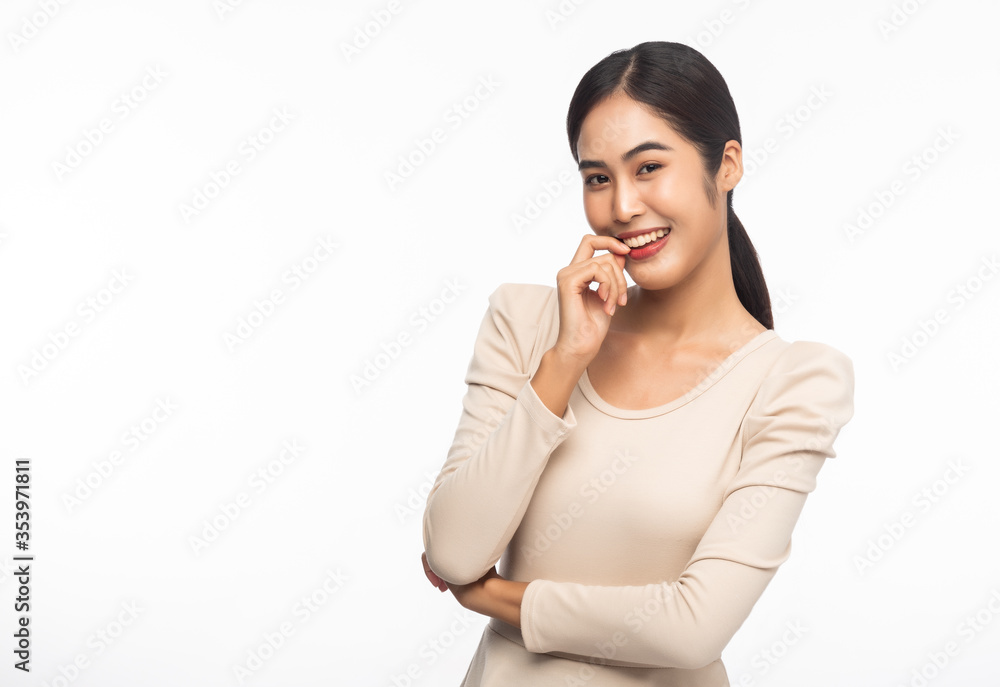 Portrait of young asian business woman looking at camera isolated on white background. Portrait of young asian business woman looking at camera isolated on white background.