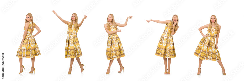 Young woman wearing long summer dress isolated on white Young woman wearing long summer dress isolated on white
