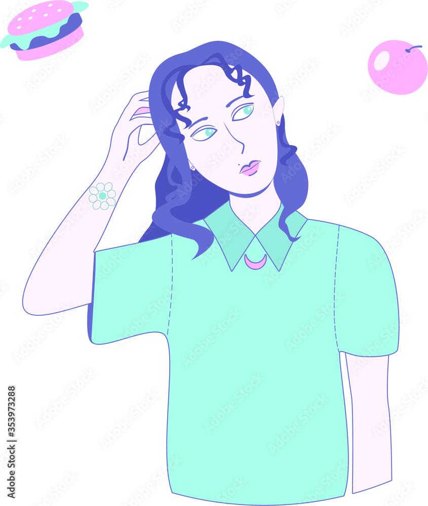 Girl choosing between burger and apple, healthy and unhealthy food concept flat vector illustration. Female cartoon character thinking about dieting and healthy eating. Girl choosing between burger and apple, healthy and unhealthy food concept flat vector illustration. Female cartoon character thinking about dieting and healthy eating.