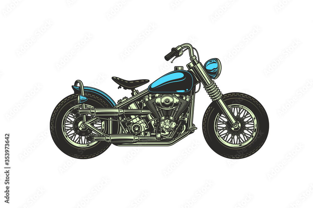 Colorful motorbike with many details on a white background. Motorcycle vector, realistic illustration.
