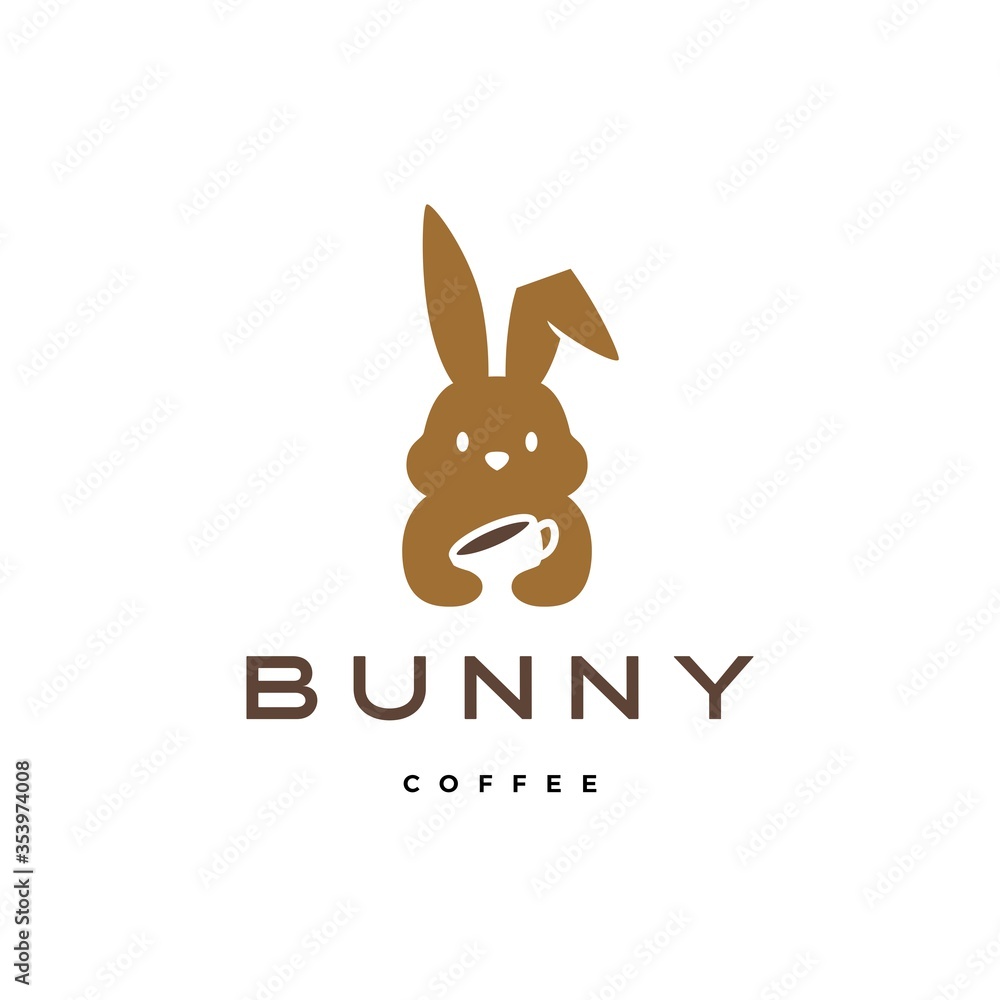 Fototapeta premium bunny hare rabbit coffee logo vector icon illustration