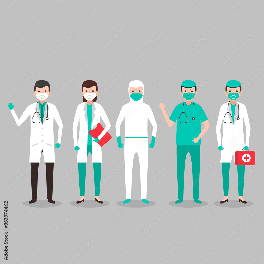 set of doctor wear protective suit against virus vector set of doctor wear protective suit against virus vector