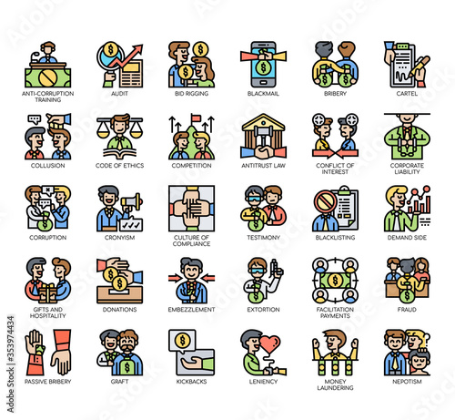 Set of business corruption thin line and pixel perfect icons for any web and app project.