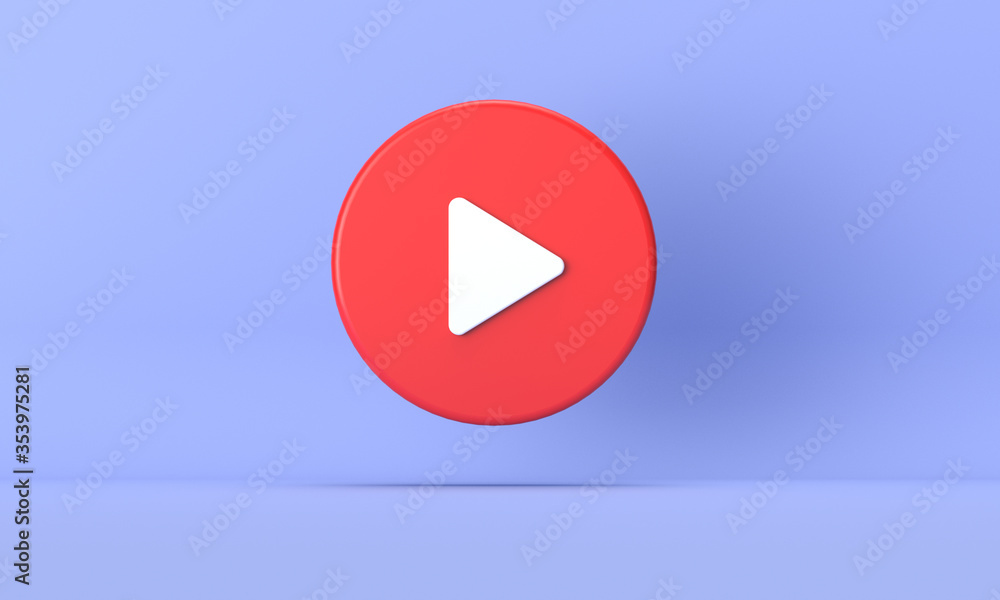 3D rendering of the red cartoon play button.