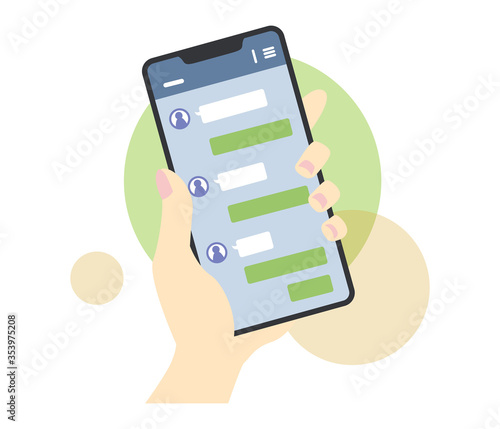 スマホでLINEを見る手元のイラスト・主線なし
