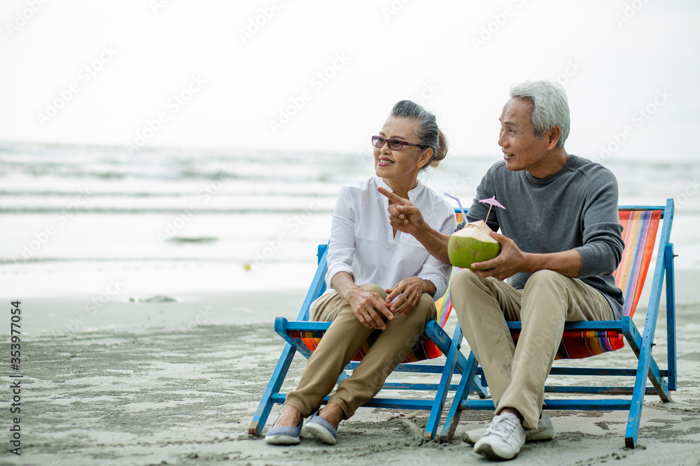 Fototapeta premium senior couple sitting on beach
