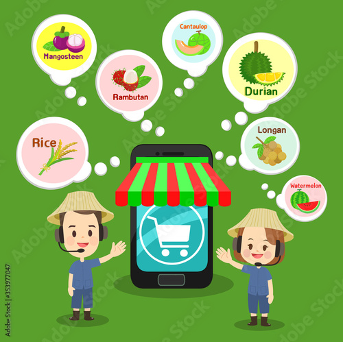 Cartoon  Thai Farmer Export Fruit Vector