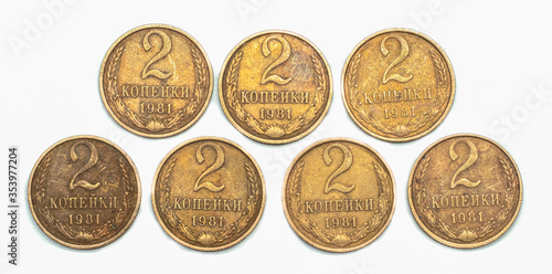 copper money on a white background