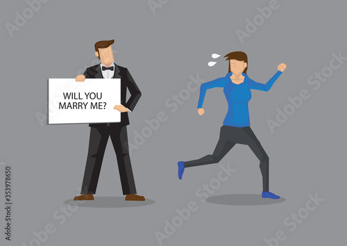 Woman Runs Away From Marriage Cartoon Vector Illustration