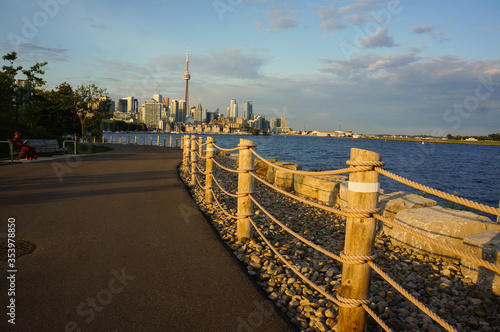 Photography bridge and water in front of toronto skyline