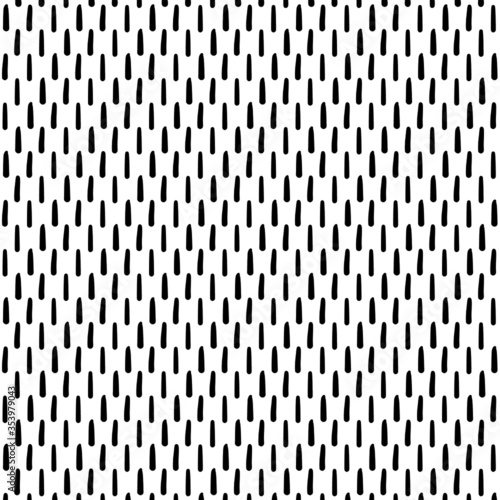 Square background pattern from geometric black dashes shapes. The pattern is random filled crosses,d rops and stroke symbols. Vector illustration on white background.