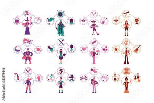 Personality archetypes flat concept vector illustrations set