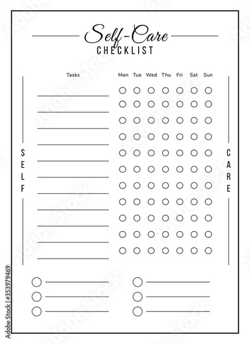 Self care task list minimalist planner page design