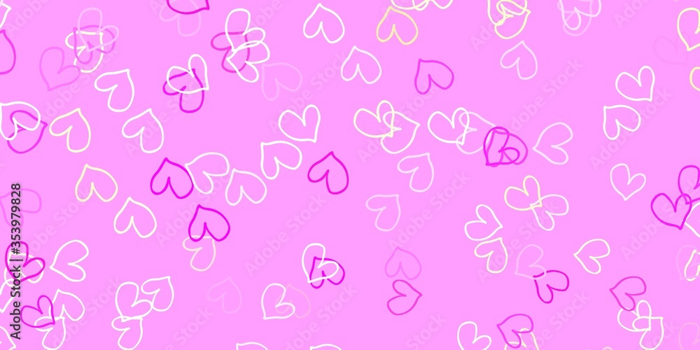 Light Pink, Yellow vector texture with lovely hearts. Light Pink, Yellow vector texture with lovely hearts.