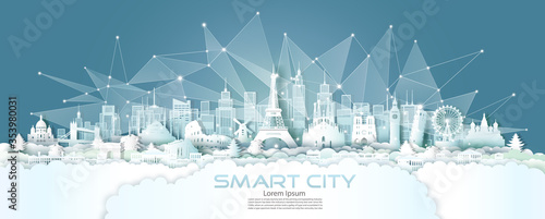 Technology wireless network communication smart city with architecture in europe.