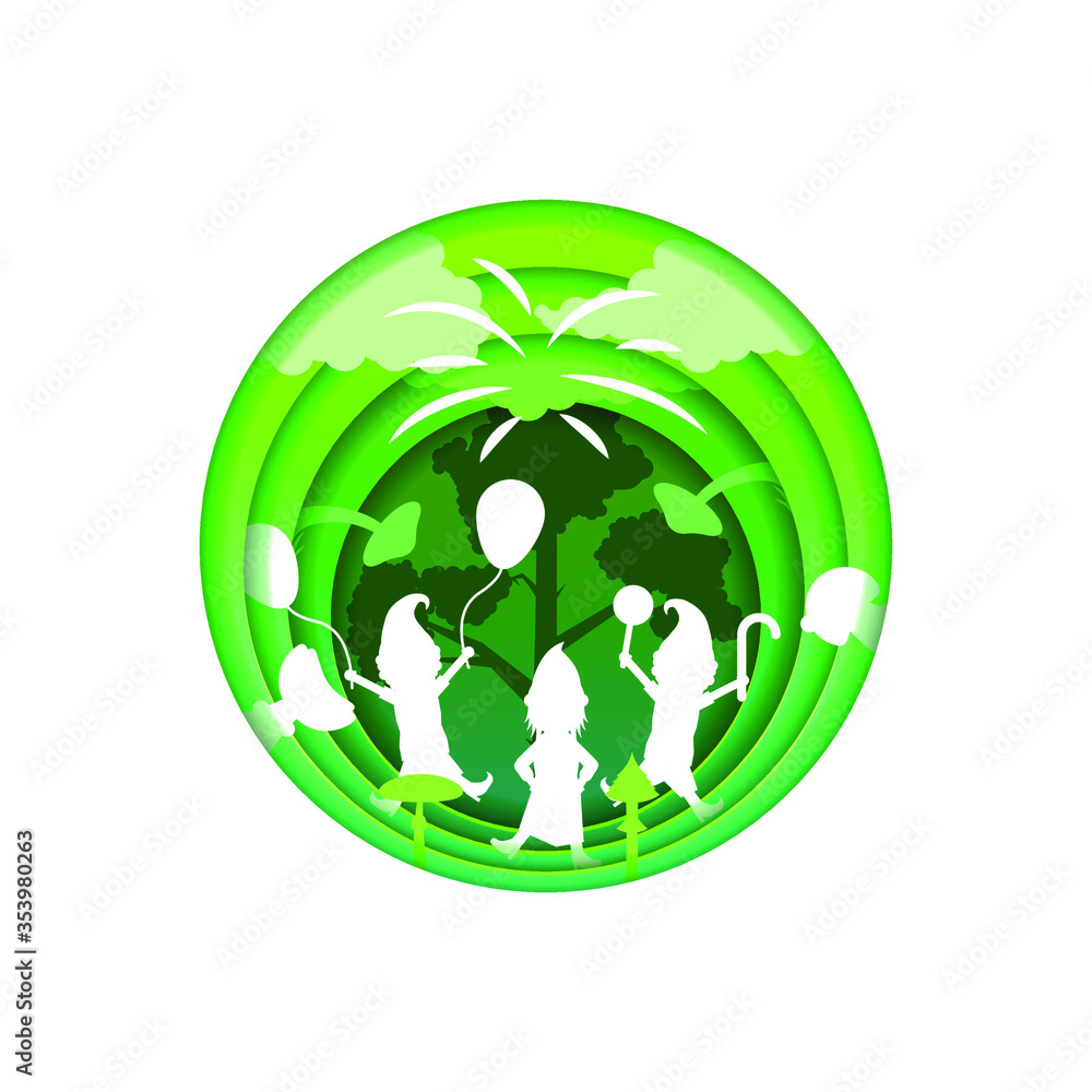 Green Abstract Paper Cut Tree Design Elements Vector Background Gnome Silhouette Green Abstract Paper Cut Tree Design Elements Vector Background Gnome Silhouette