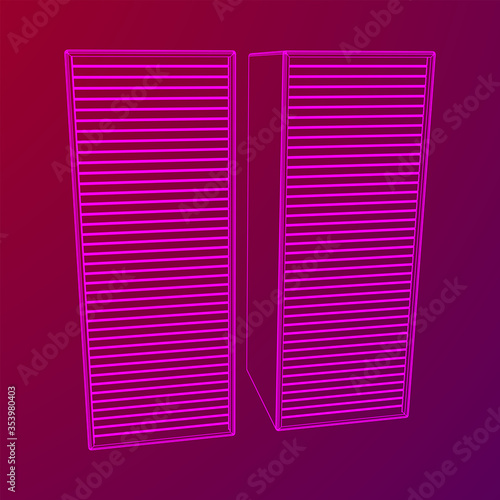 Data center storage room object. Hardware equipment telecommunication server. Computer database tower. Internet industry cluster. Wireframe low poly mesh 3d render illustration