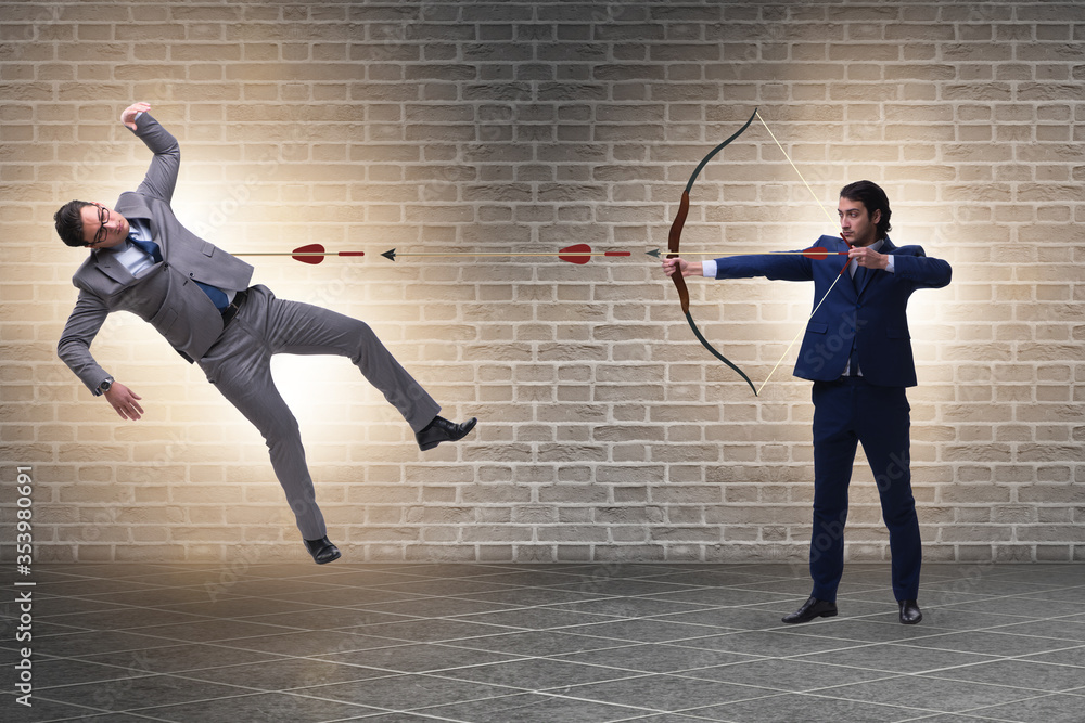 Business competition concept with businessman and bow Business competition concept with businessman and bow